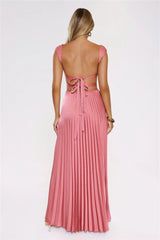 Satin Glow Pleated Maxi Dress Rose