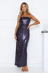 Shimmer Shine Sequin Strapless Maxi Dress Navy