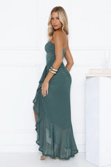 Spark Soir茅e Strapless Mesh Maxi Dress Teal