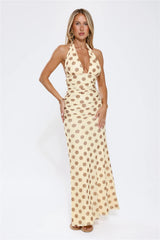 Nightlife Icon Halter Polka Dot Maxi Dress Yellow