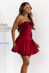 Floral Dream Strapless Ruched Mini Dress Red