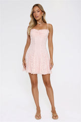 Luxe Flutter Lace Mini Dress Pink