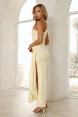Luxe One Shoulder Split Maxi Dress Yellow