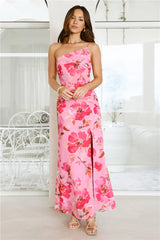 Evening Serenade One Shoulder Maxi Dress Pink