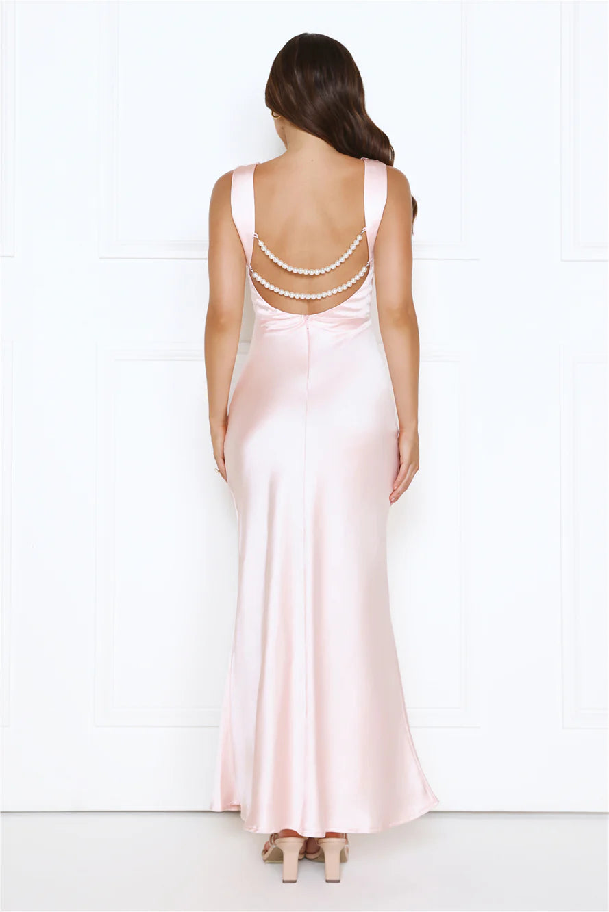 Crystal Shine Satin Maxi Dress Pink