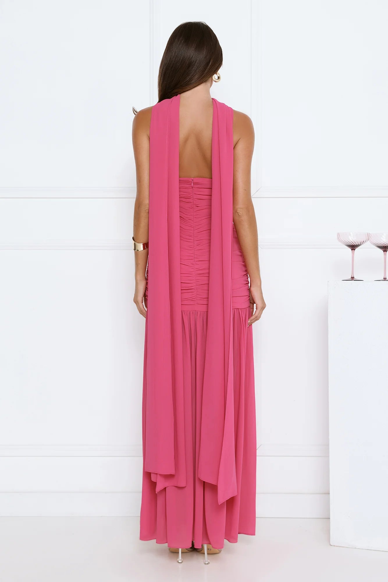 Soir茅e Glow Strapless Maxi Dress Pink