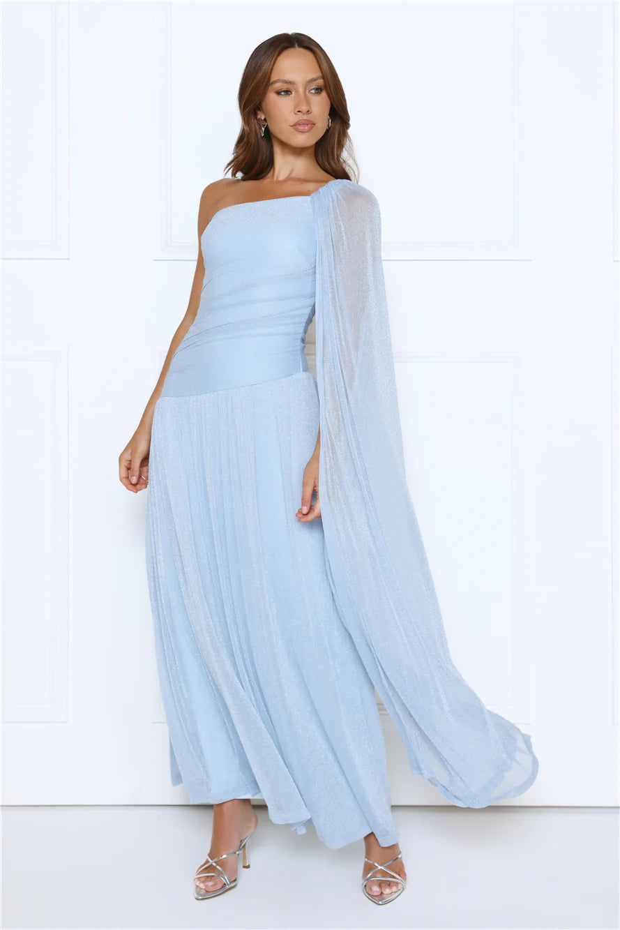 Midnight Spin One Shoulder Maxi Dress Blue