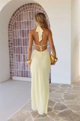 Juicy Citrus Halter Maxi Dress Lemon