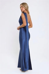 The Diamond Soir茅e Halter Satin Maxi Dress Navy