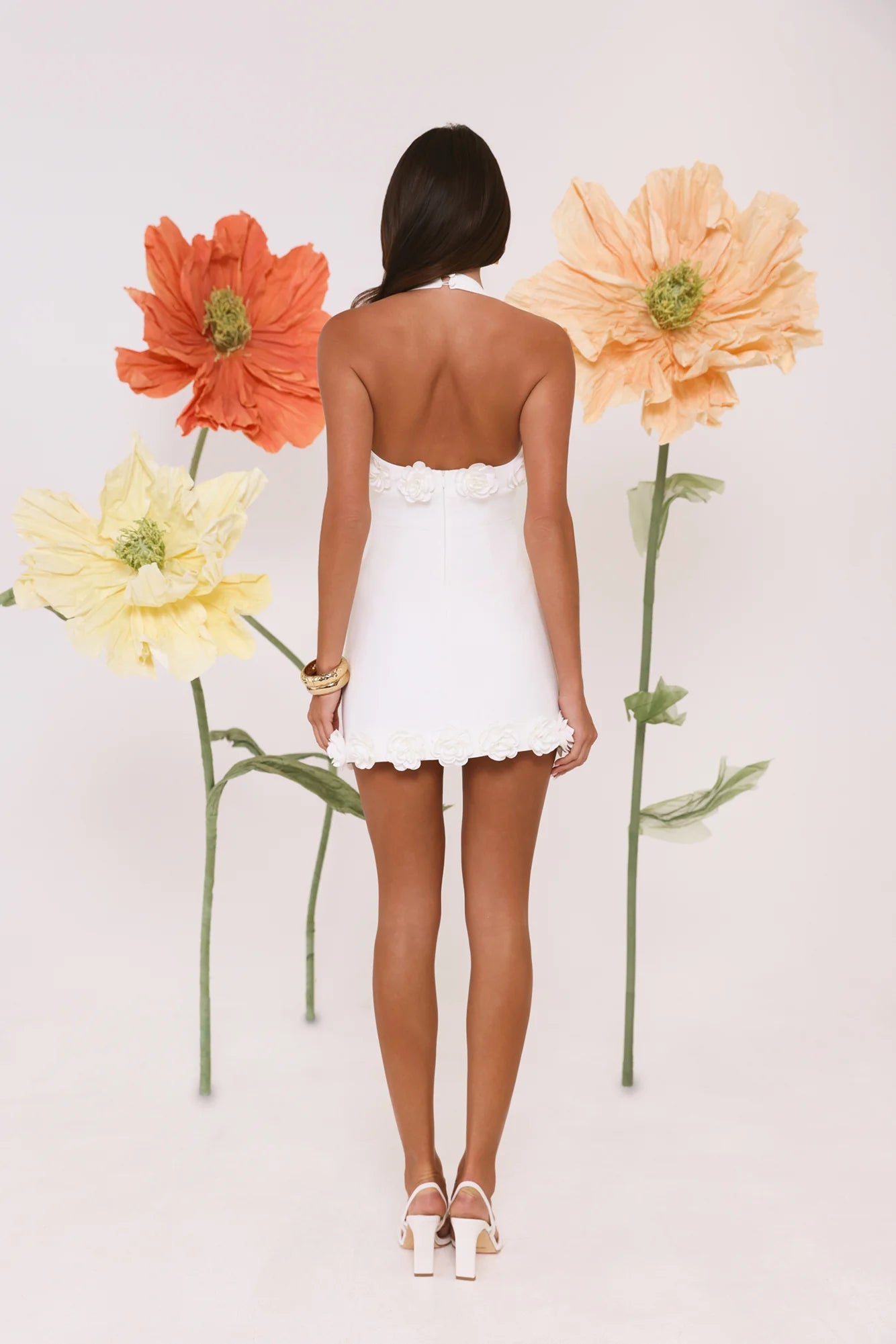 Field Of Petals Halter Mini Dress White