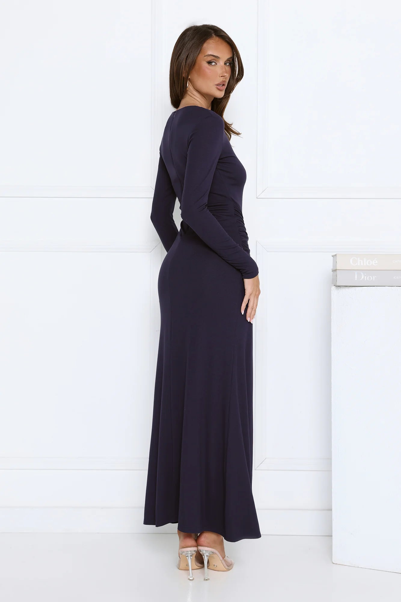 Sophisticated Silhouette Long Sleeve Maxi Dress Navy