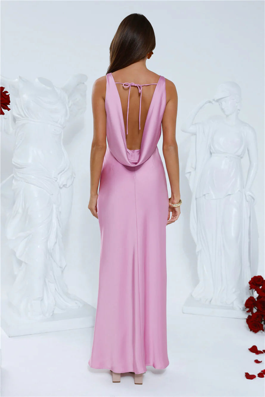 Icon In Action Satin Maxi Dress Pink