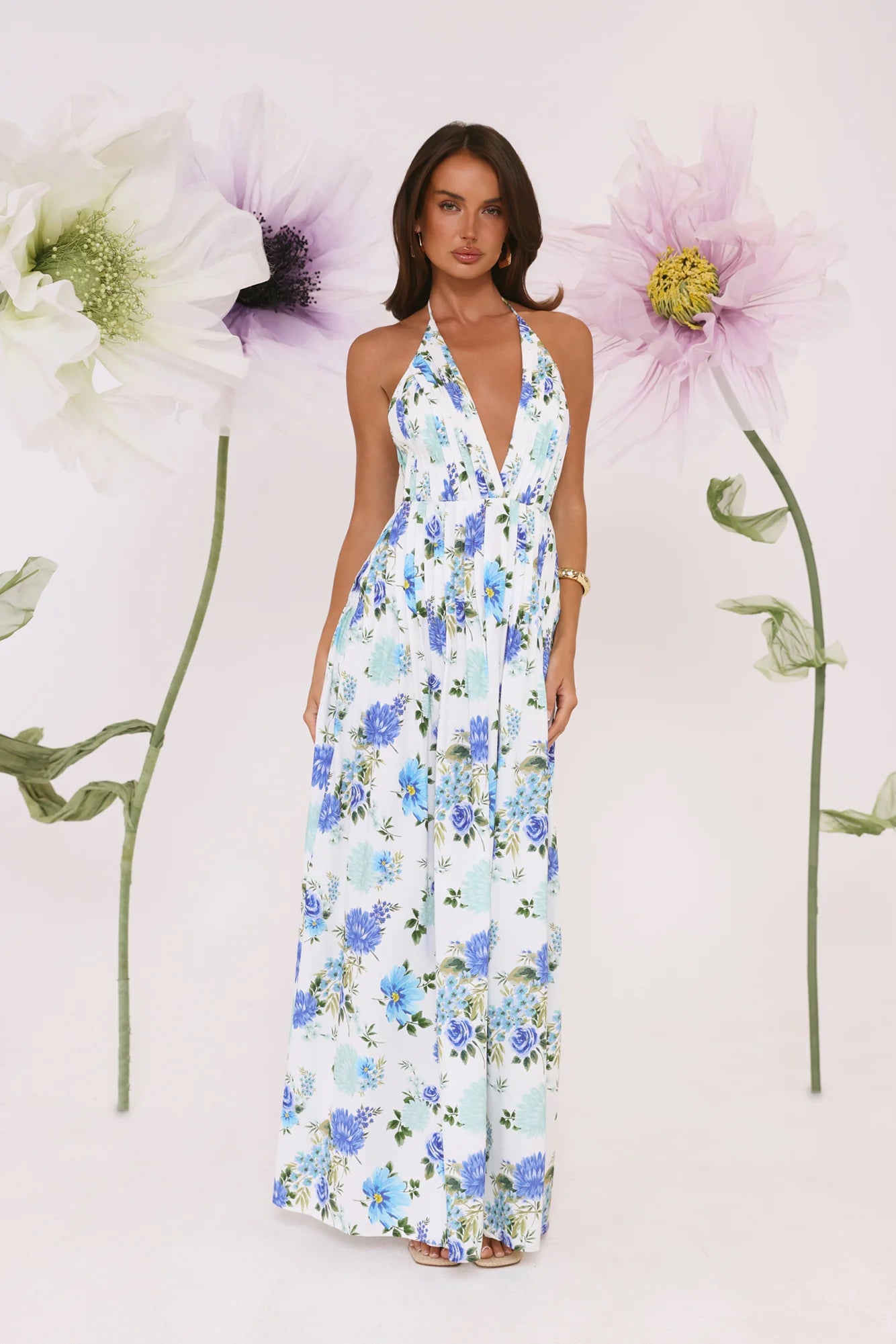 Garden Of Light Halter Maxi Dress Blue