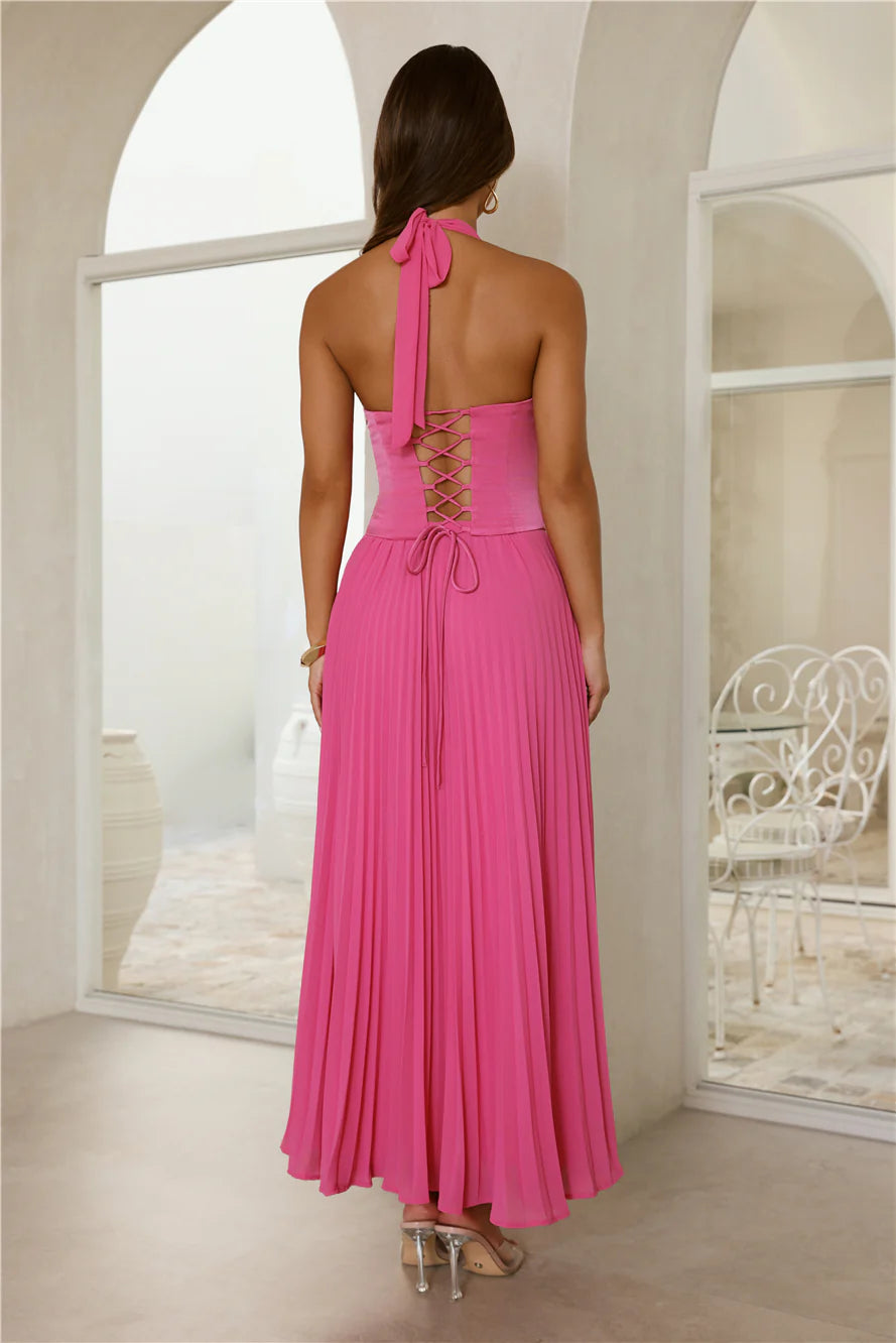 The Secret Waltz Halter Maxi Dress Pink