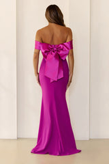 The Sleek Soir茅e Off Shoulder Maxi Dress Plum