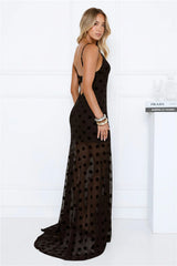 Sultry Polka Dot Velvet Maxi Dress Black