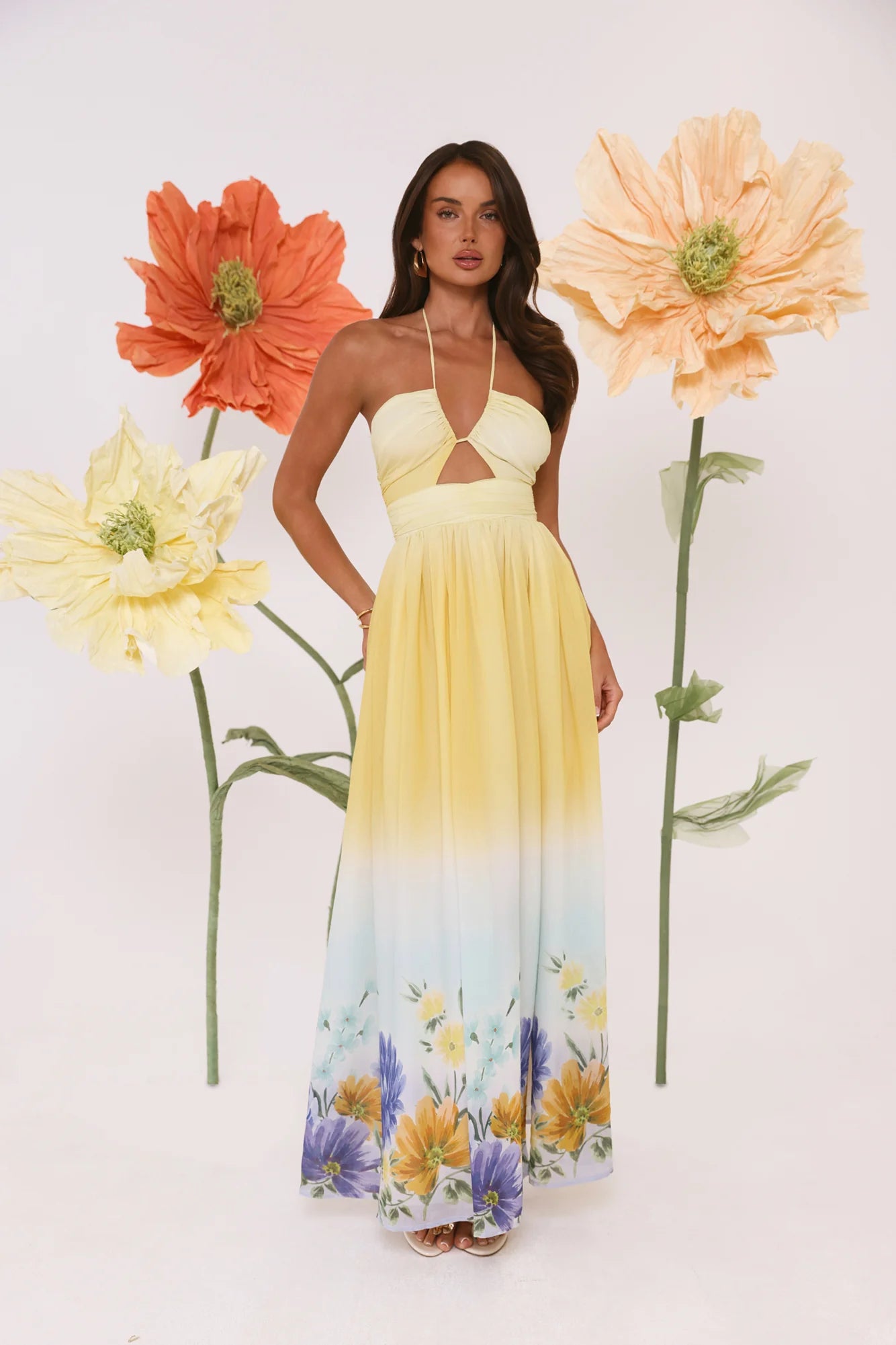 Sunny Blooms Halter Maxi Dress Ombre