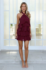 Pretty Wink Halter Mini Dress Wine
