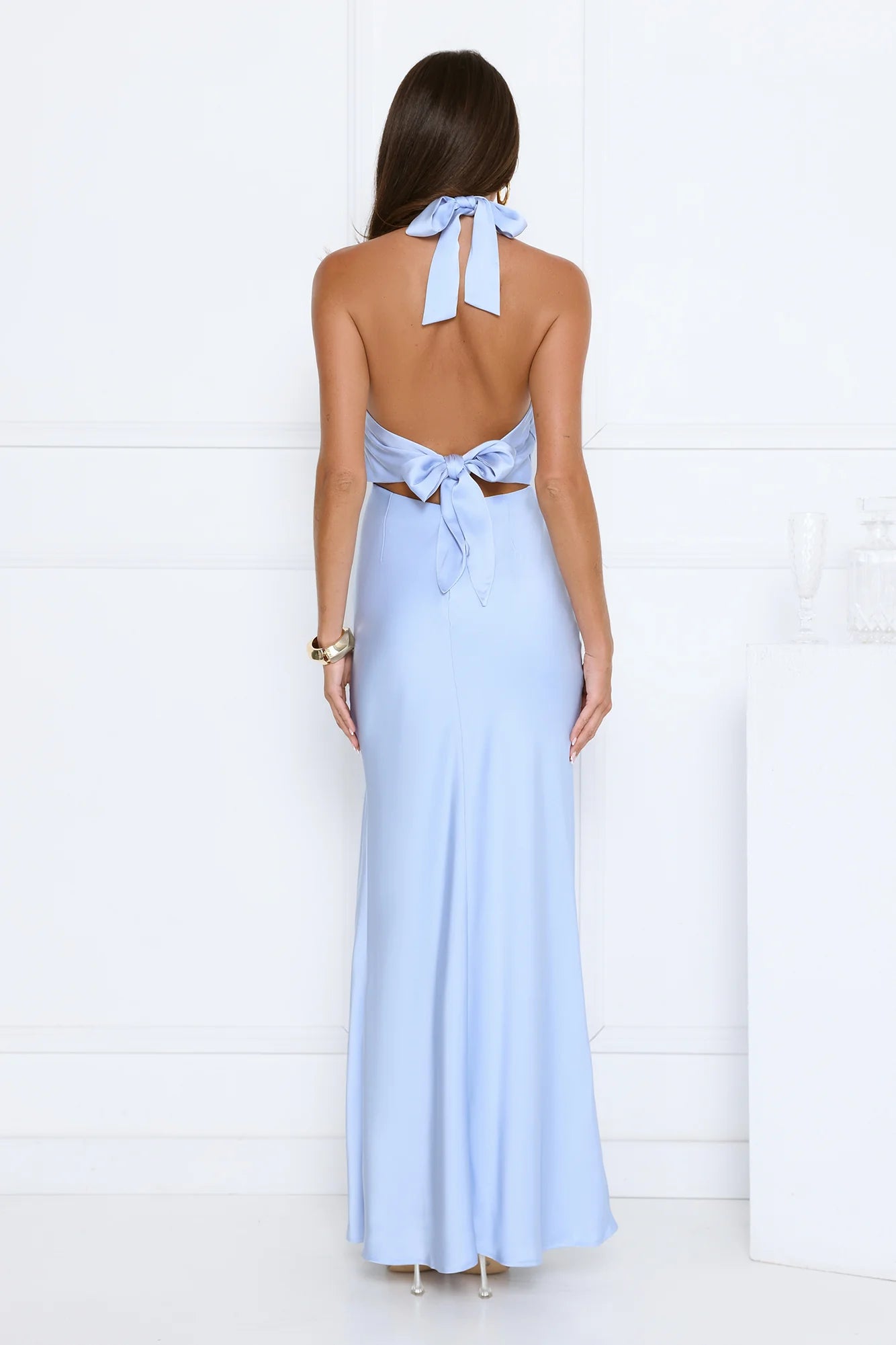 脡l茅gance Halter Satin Maxi Dress Blue