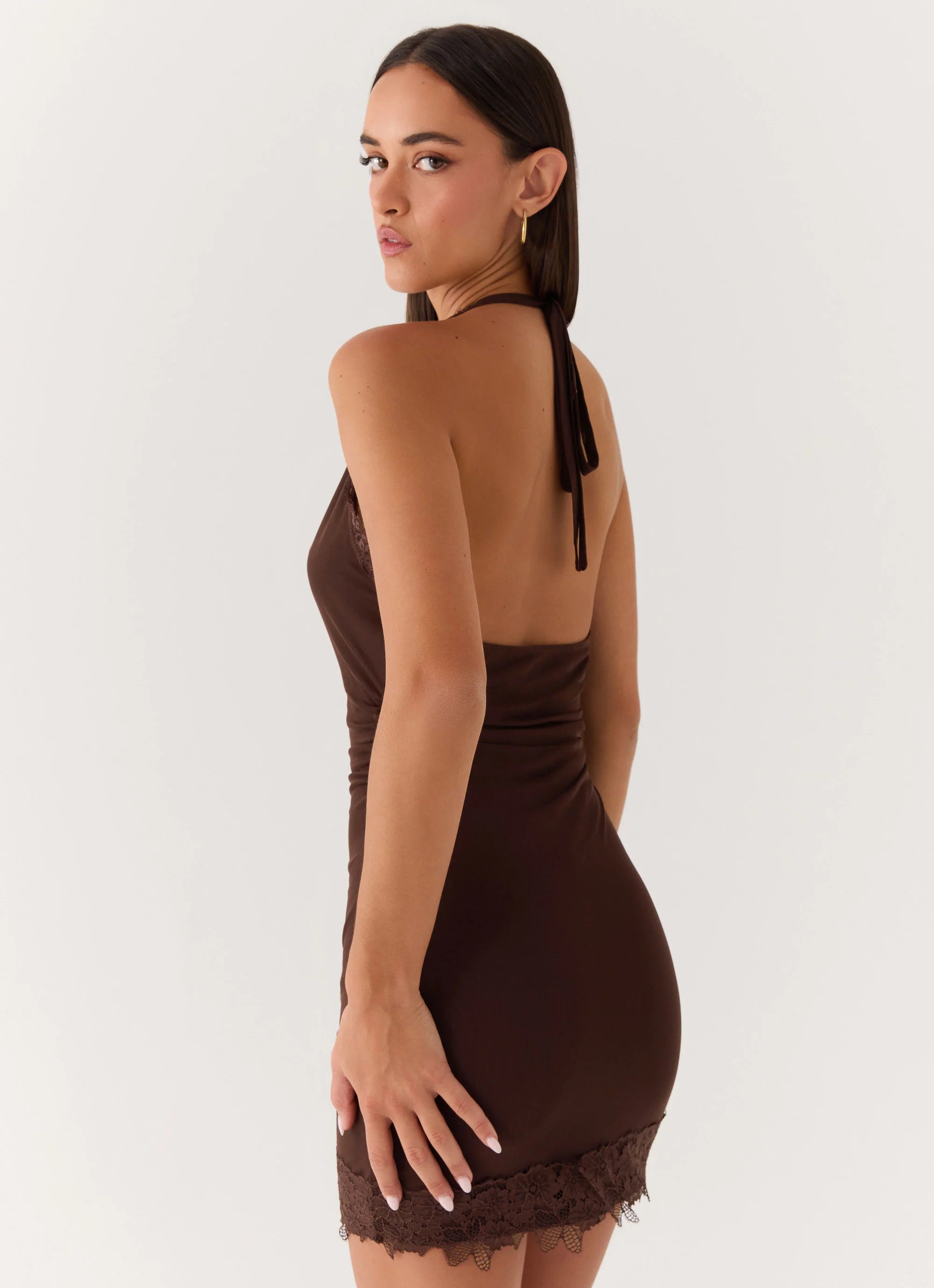Thinly Veiled Mini Dress - Chocolate