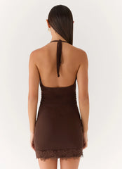 Thinly Veiled Mini Dress - Chocolate