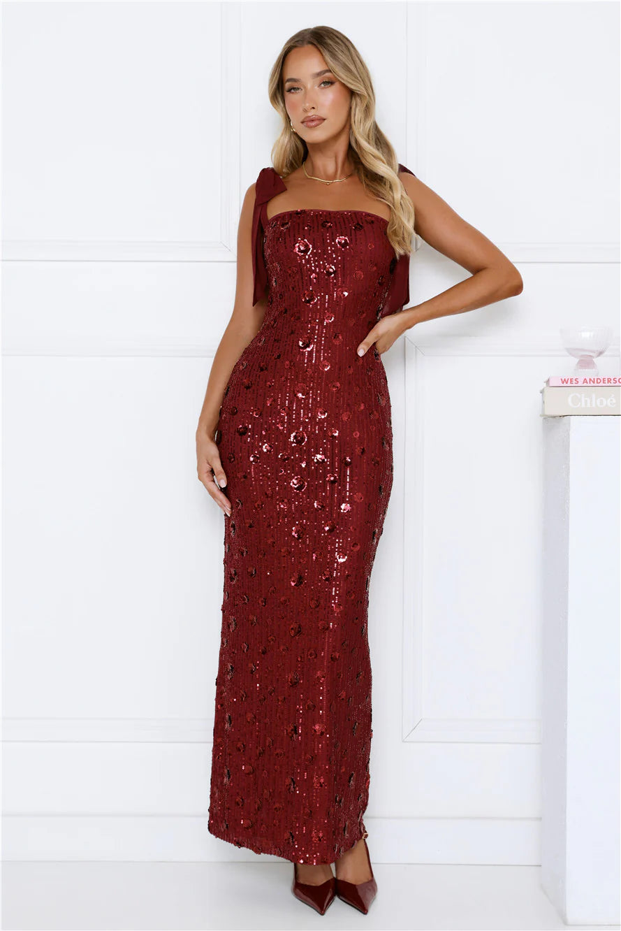 Bright Stars Sequin Maxi Dress Burgundy