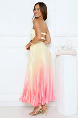 Melting Sunset Satin Strapless Maxi Dress Yellow