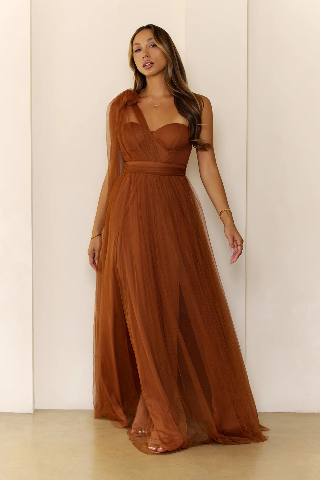 Perfect Poise Mesh Maxi Dress Rust