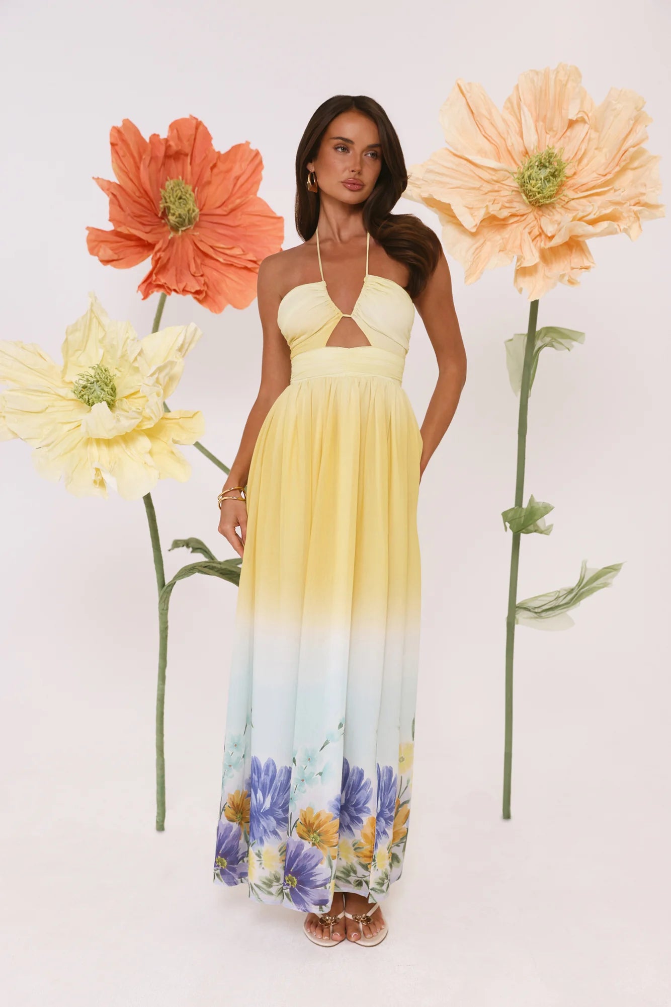 Sunny Blooms Halter Maxi Dress Ombre