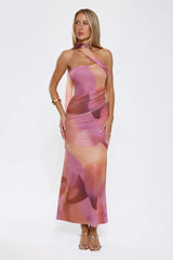 Pixie Drift Halter Mesh Maxi Dress Purple