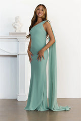 Sultry Drape One Shoulder Maxi Dress Sage