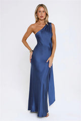 The Diamond Soir茅e Halter Satin Maxi Dress Navy