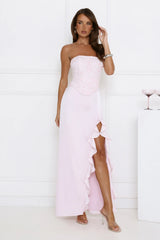 Vibes On Point Strapless Satin Maxi Dress Pink
