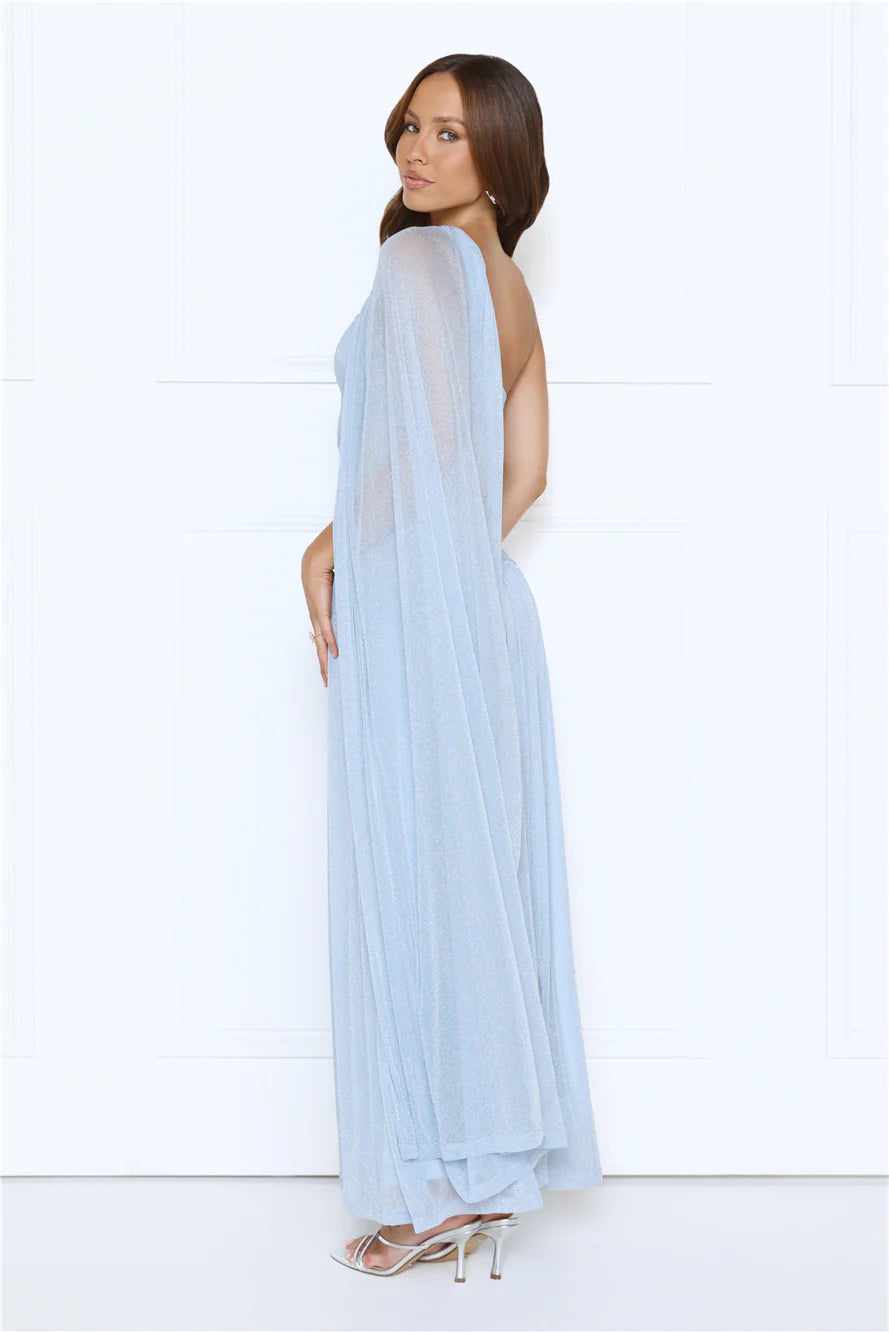 Midnight Spin One Shoulder Maxi Dress Blue