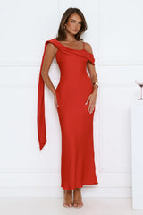 Whispered Flame Satin Maxi Dress Red