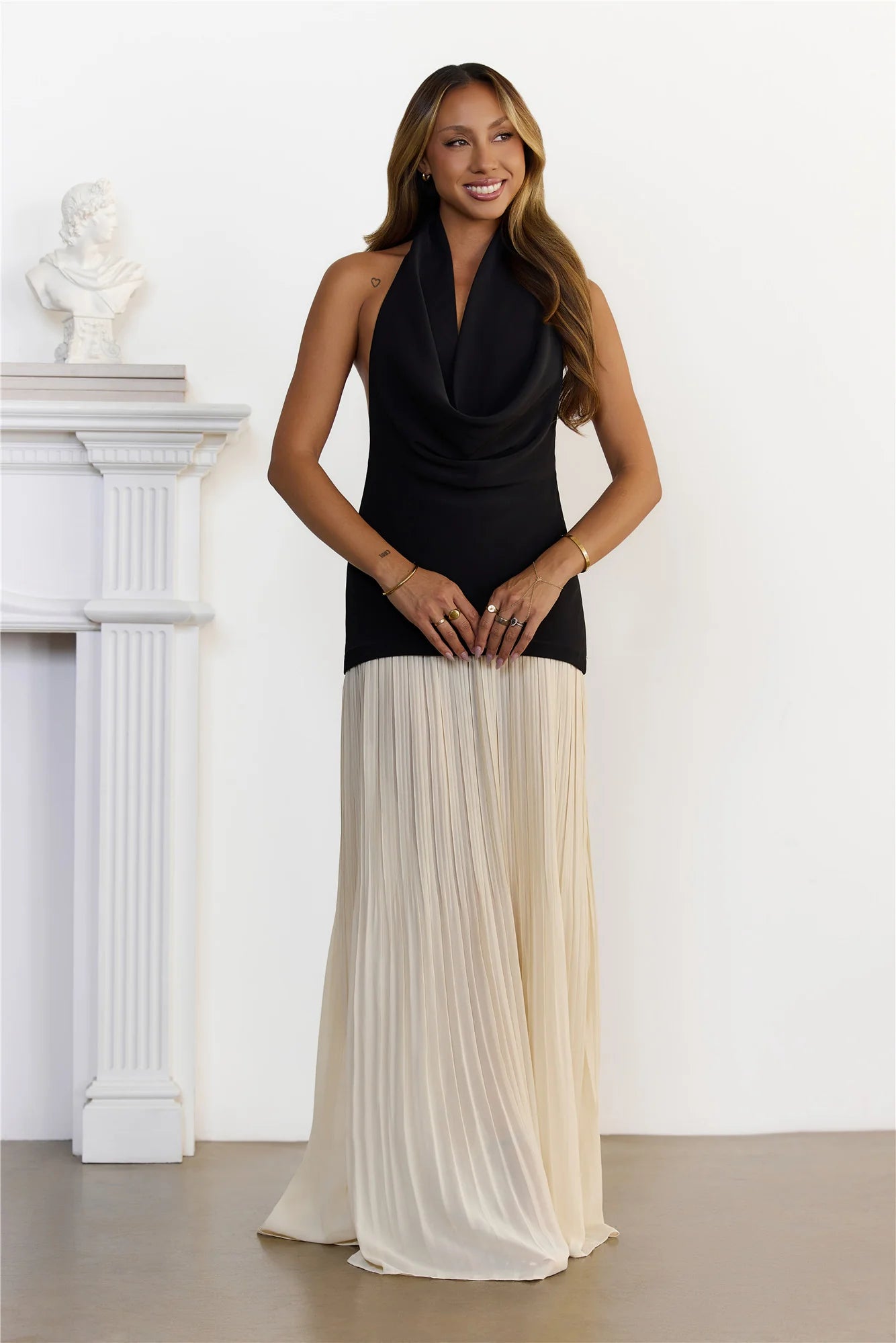 Luxe Behaviour Cowl Neck Halter Maxi Dress Black