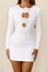 Polished Pearl Sequin Long Sleeve Mini Dress White