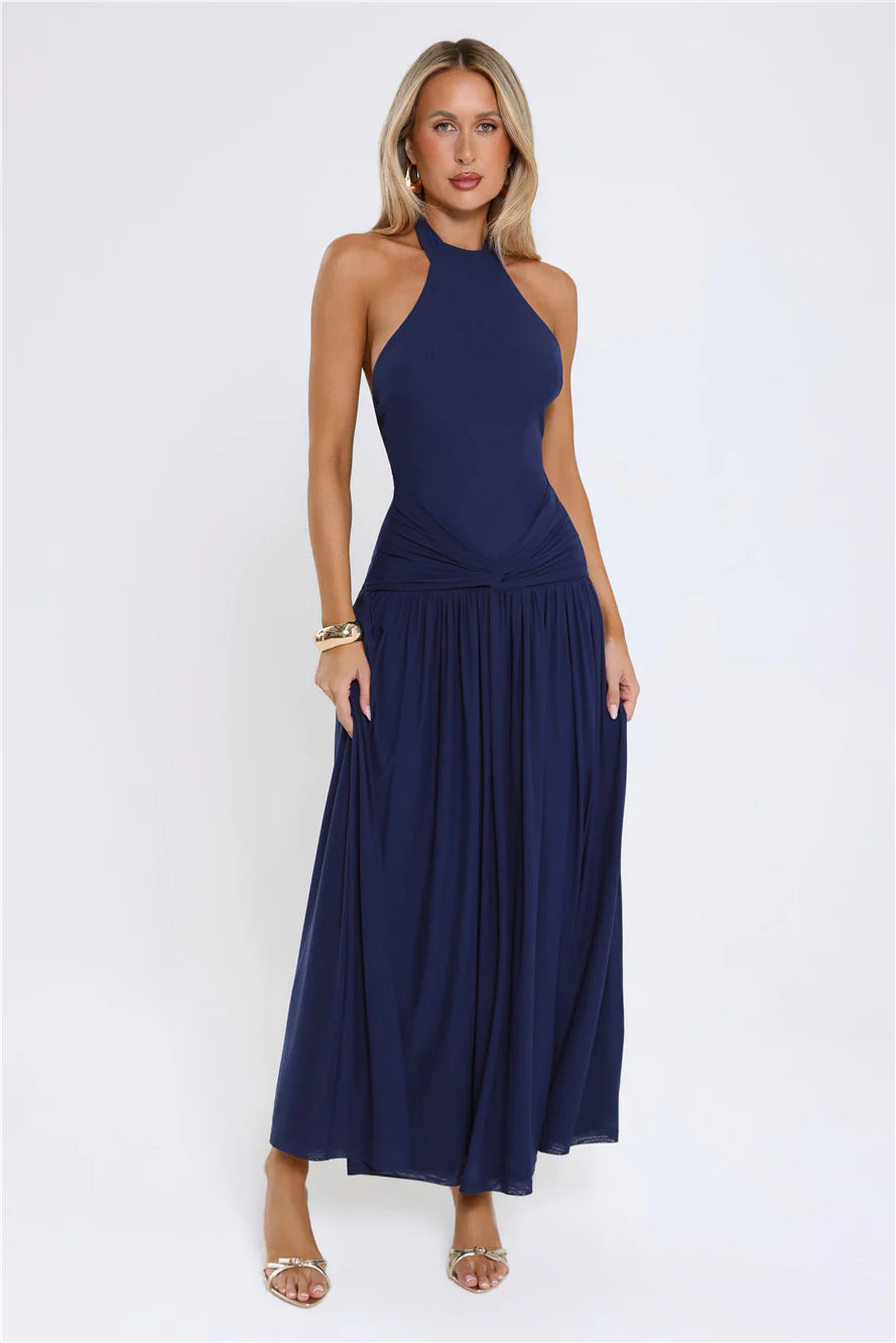Temptation Muse Halter Maxi Dress Navy