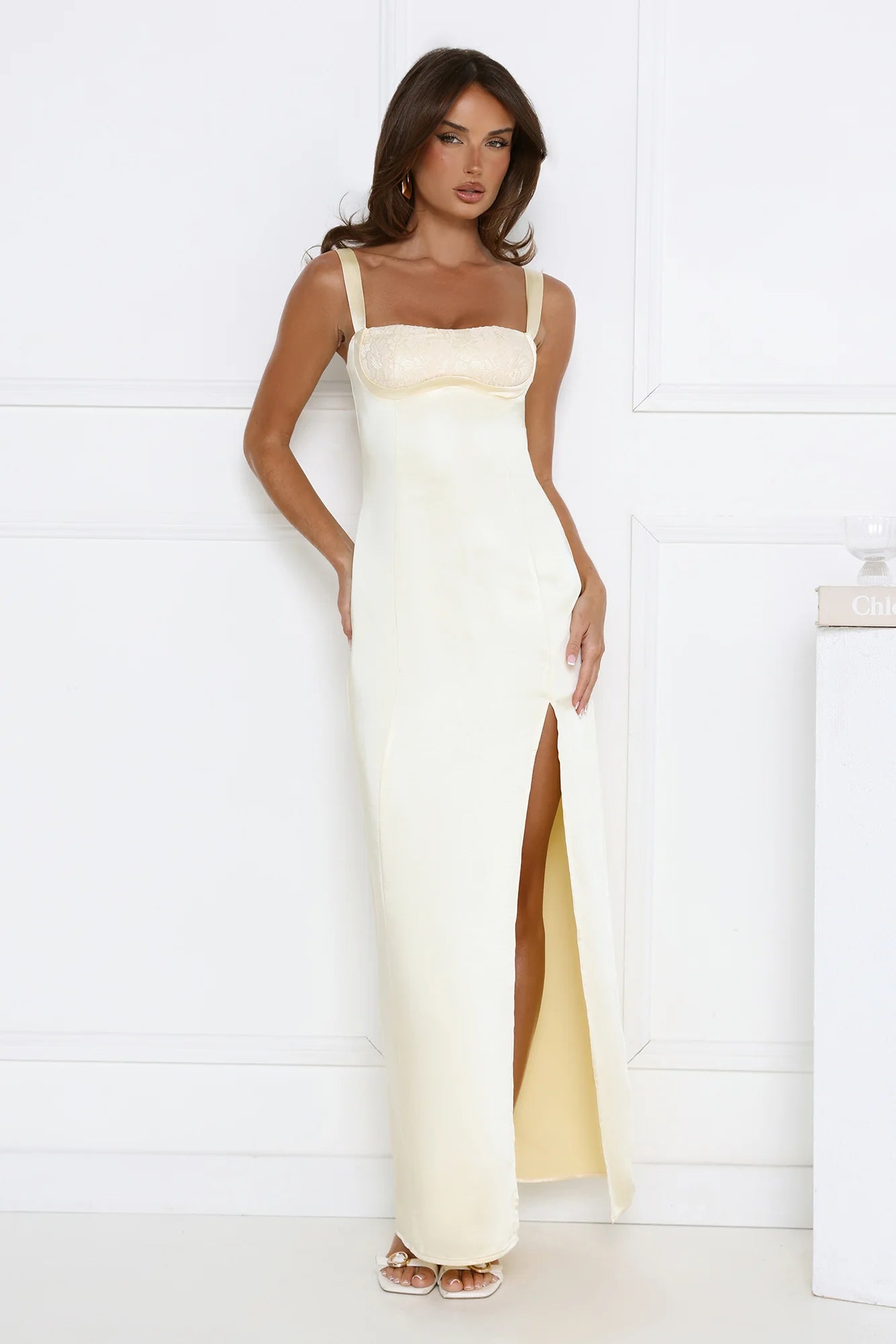 Headturner Energy Satin Maxi Dress Yellow