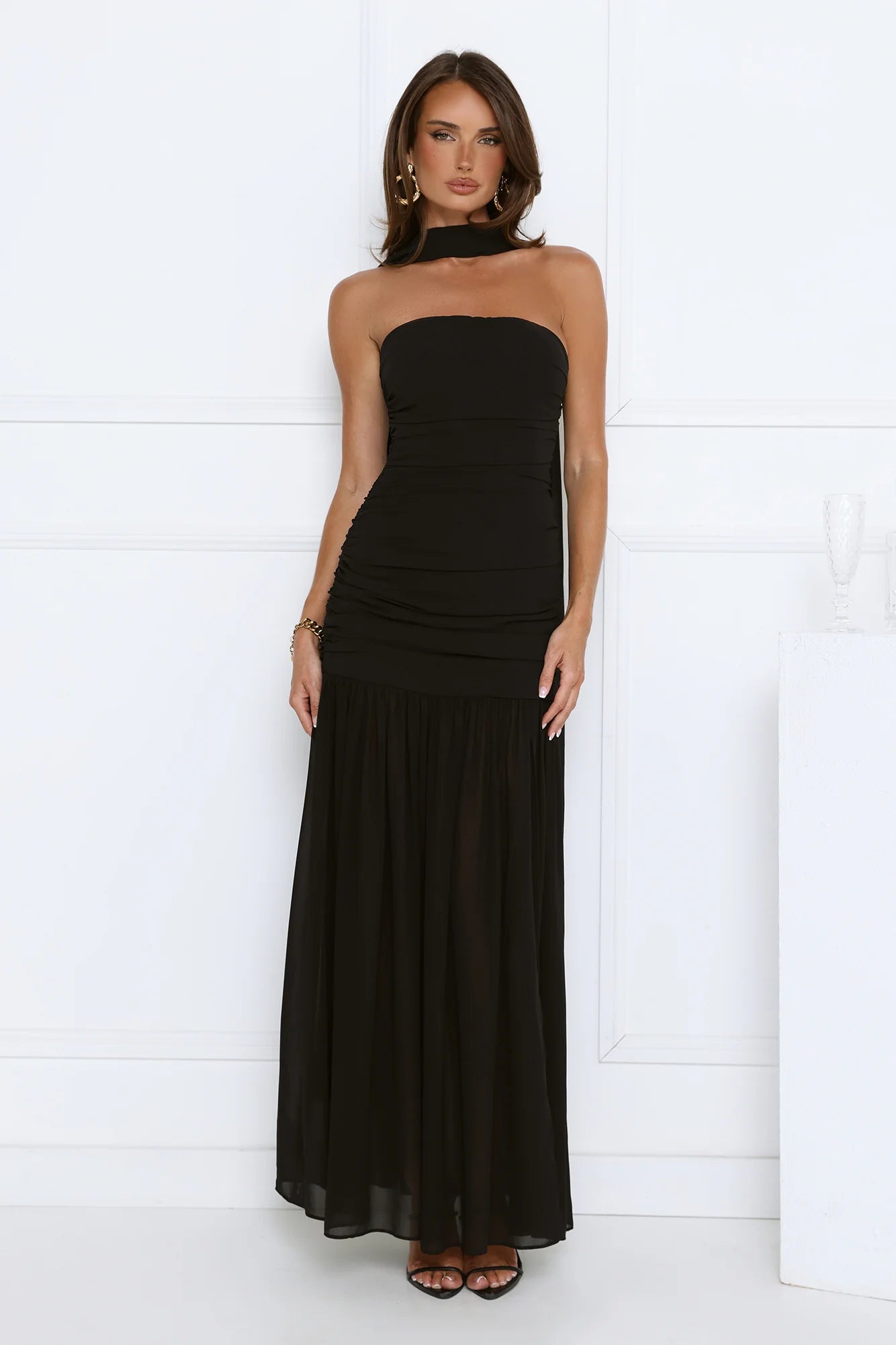 Soir茅e Glow Strapless Maxi Dress Black