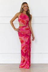 Vibrant Vista One-Shoulder Cutout Maxi Dress Pink