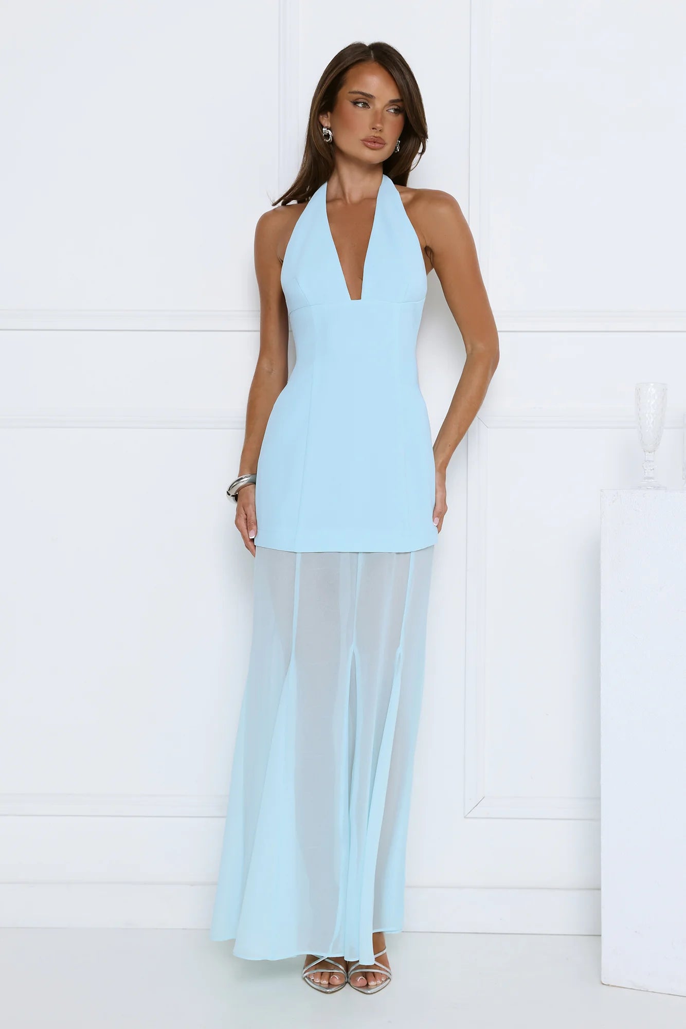 Diamond District Halter Maxi Dress Blue