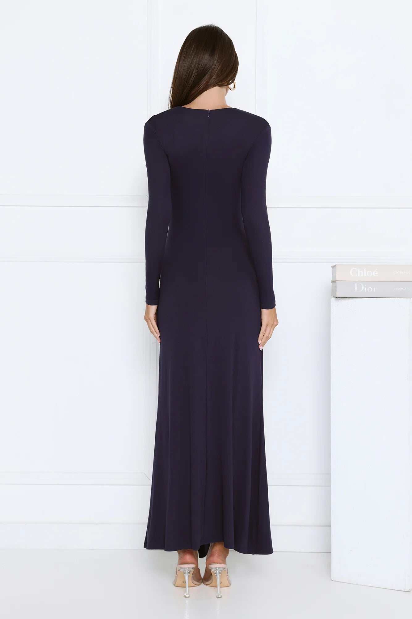 Sophisticated Silhouette Long Sleeve Maxi Dress Navy