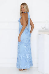 Daydream Kiss Halter Mesh Maxi Dress Blue