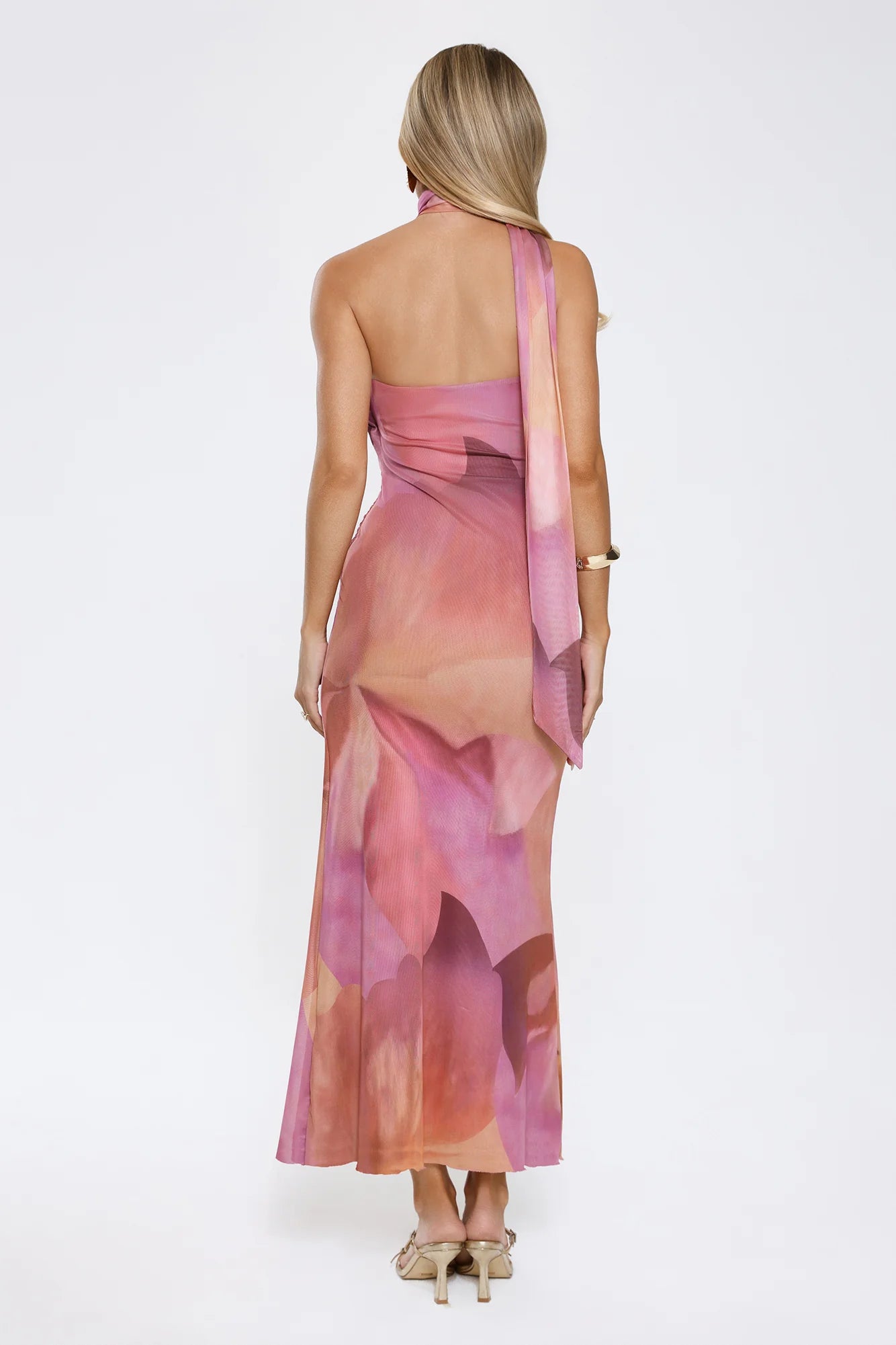 Pixie Drift Halter Mesh Maxi Dress Purple
