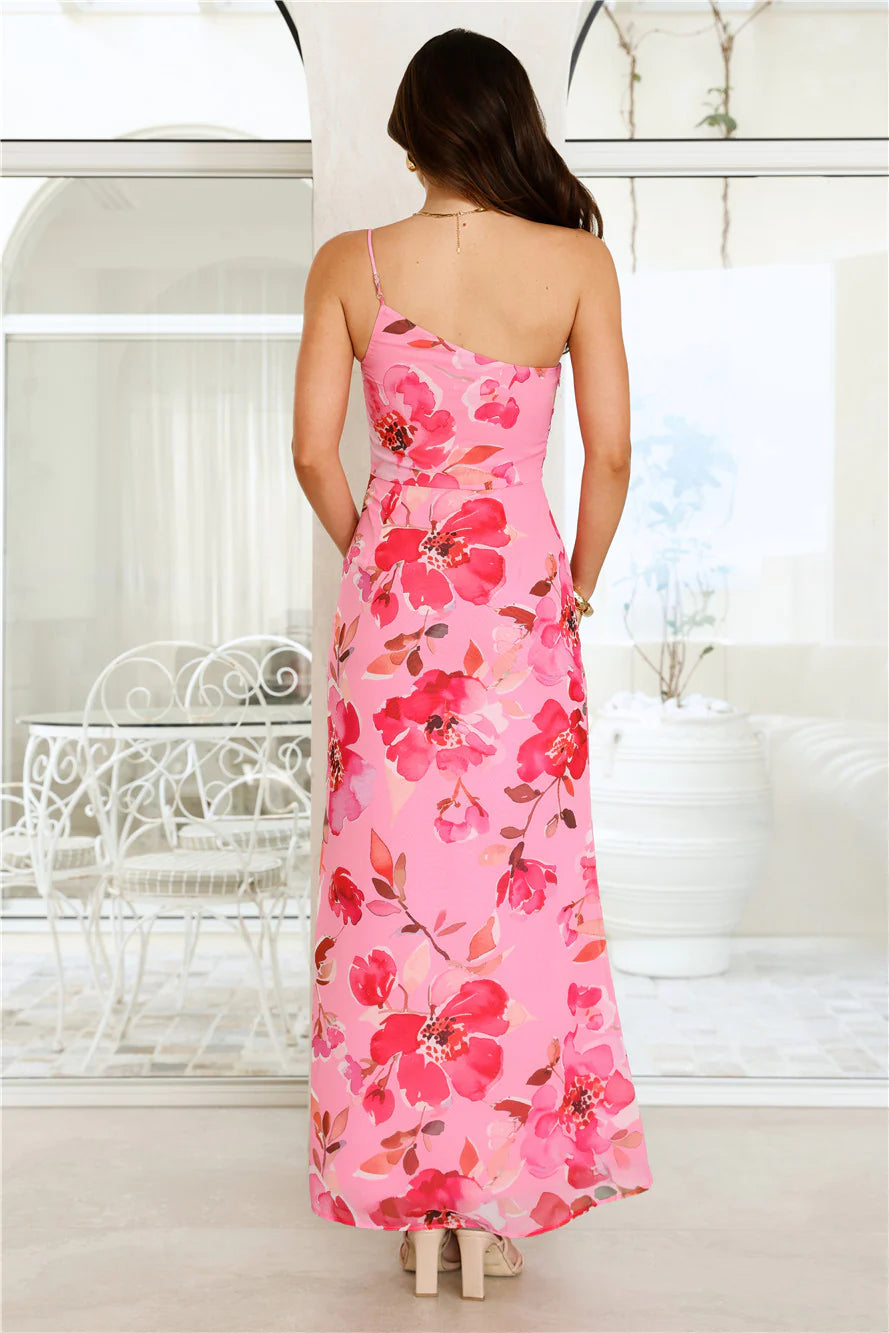 Evening Serenade One Shoulder Maxi Dress Pink
