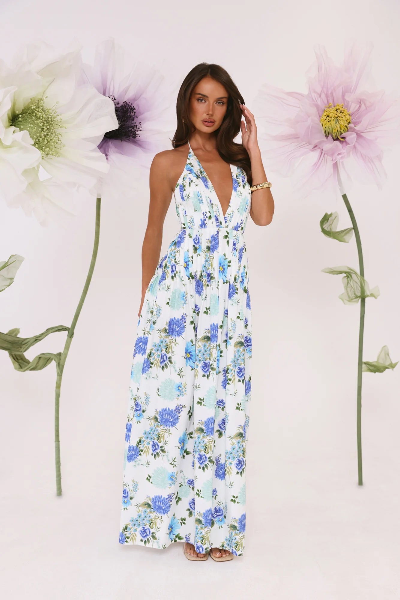 Garden Of Light Halter Maxi Dress Blue