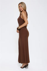 Secret Embrace Halter Maxi Dress Brown