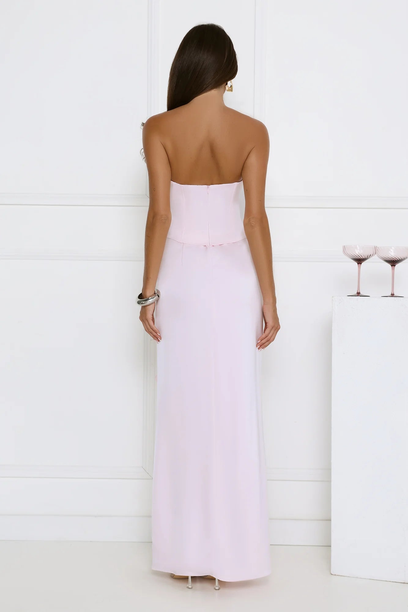 Vibes On Point Strapless Satin Maxi Dress Pink