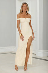 Cherished Off Shoulder Lace Maxi Dress Lemon